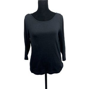 TALBOTS Women Size Medium Petite Round Neck Pullover‎ Black 3/4 Sleeve Cotton
